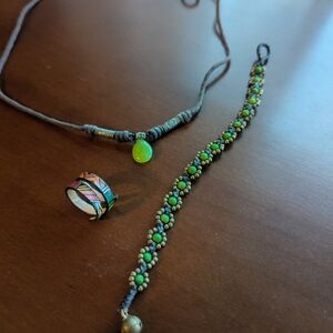 Boho Green Stone Jewelry Set And Adjustable Ring